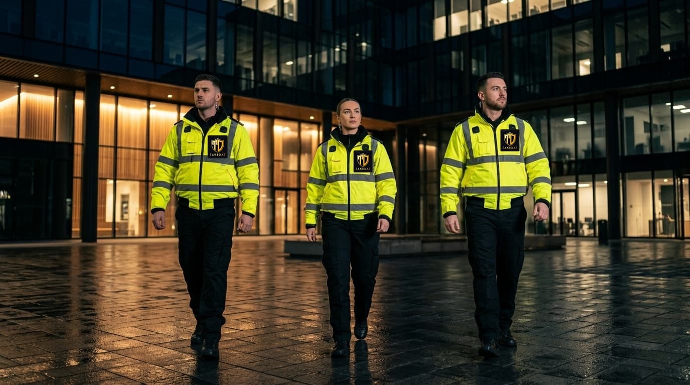 TAKEDAT licensed security officers on active night patrol